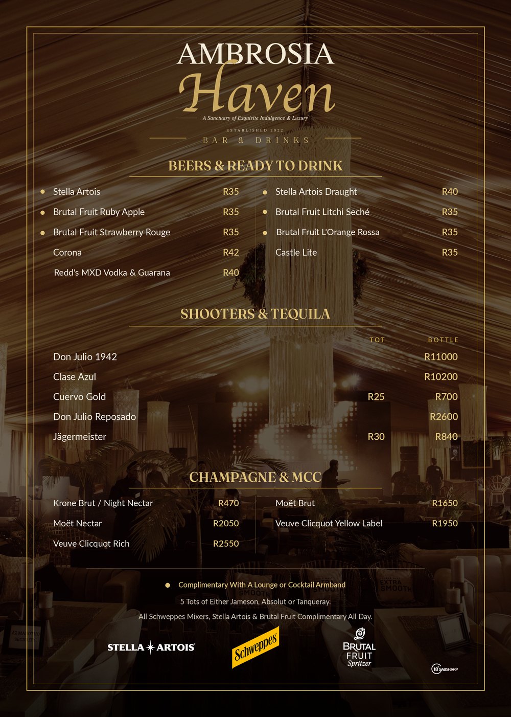 Ambrosia Haven 2026 drinks menu — back